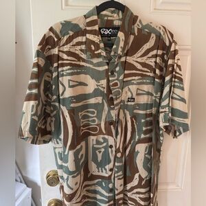 Rix Casual Brown and Green Button Down Shirt with Nature Design